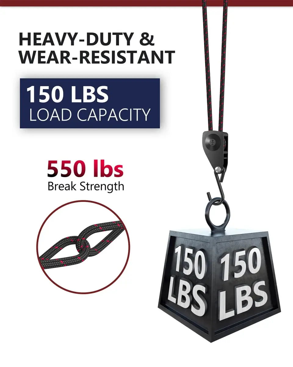 VIPARSPECTRA 1/4" Heavy Duty Ratchet Tie Down Straps, 12FT Rope Hangers (4-Pack, Black) | 150 lbs WLL Per Ratchet - view 6