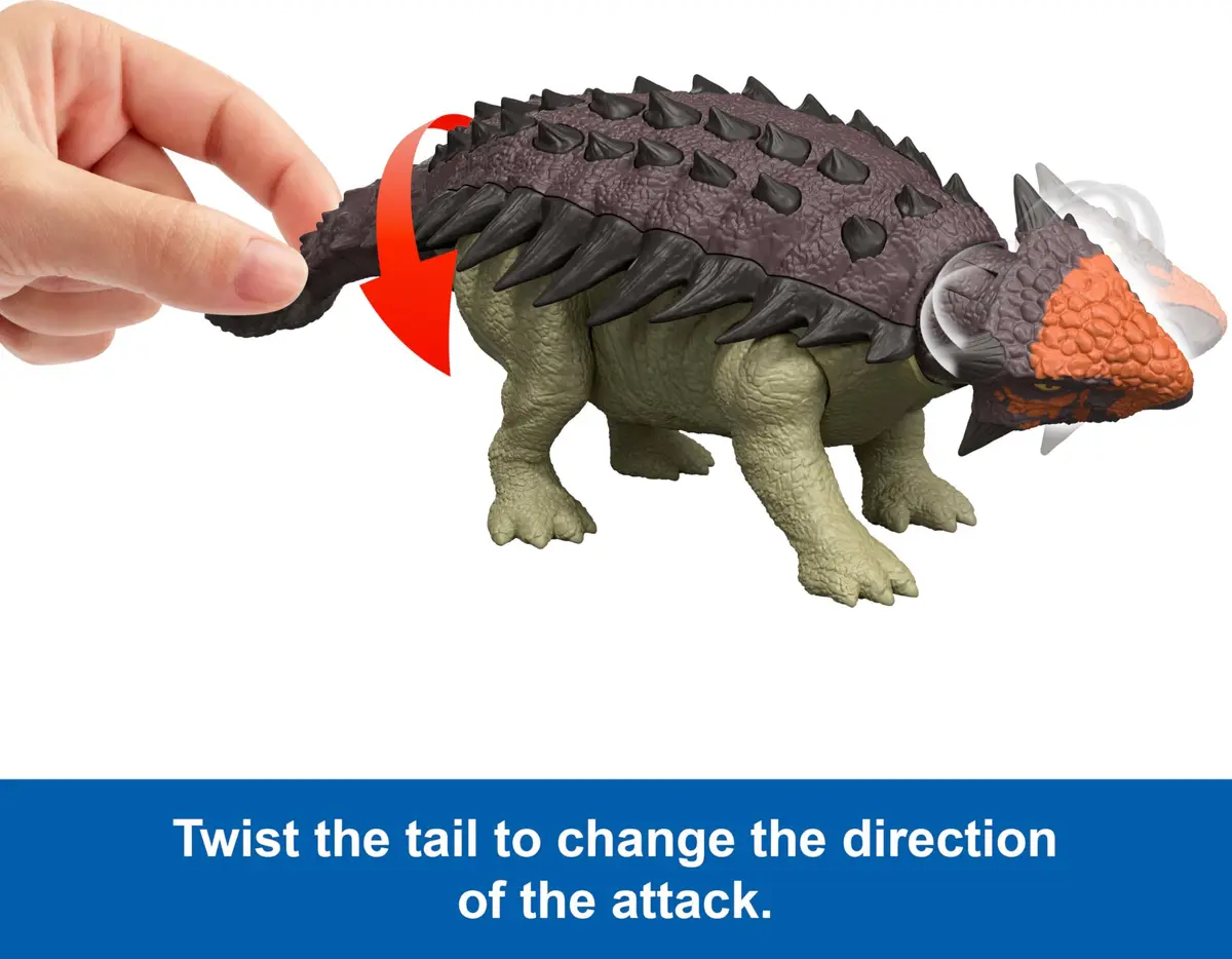Mattel Jurassic World Rebirth Wild Roar Dinosaur Toy, 9.6 inch | Posable Ankylosaurus with Attack & Sound - view 5