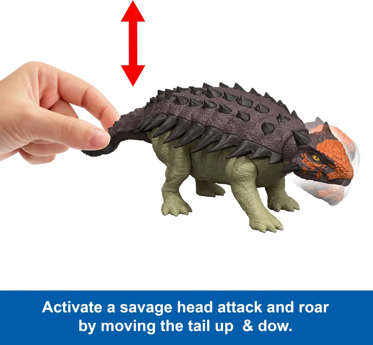 Mattel Jurassic World Rebirth Wild Roar Dinosaur Toy, 9.6 inch | Posable Ankylosaurus with Attack & Sound - view 3