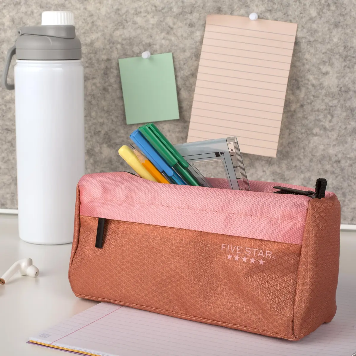 Five Star Pencil Pouch, Pen Case, 9-Pocket Zipper Organizer, Pink/Terracotta | Durable School Storage - view 7