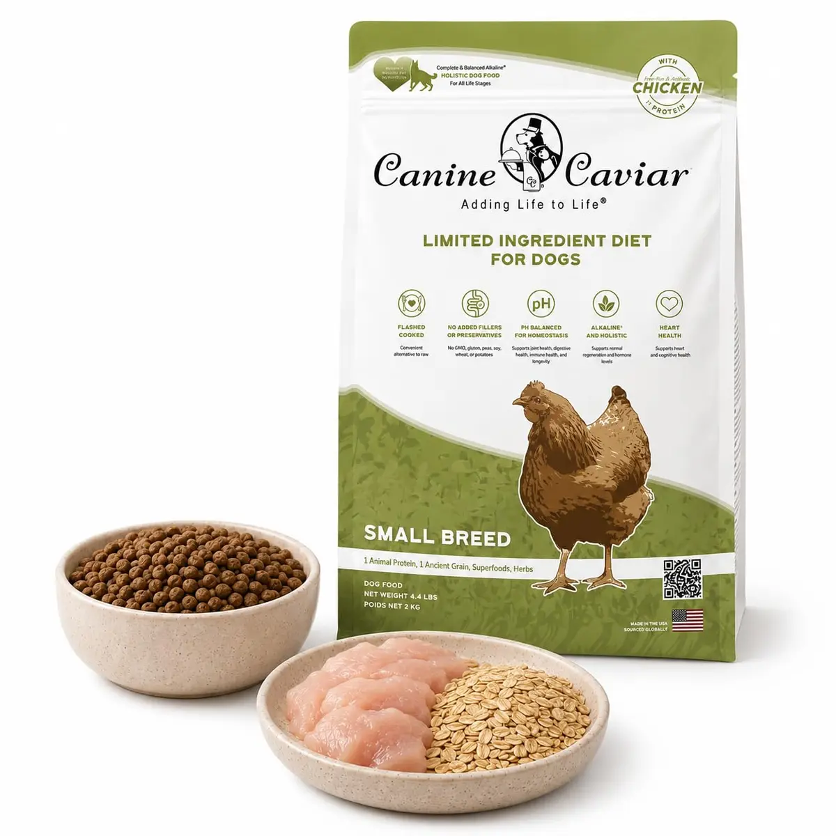 Canine Caviar Small Breed Dry Dog Food Chicken & Ground Oats 11 lb | Grain-Free, pH Balanced - main product image