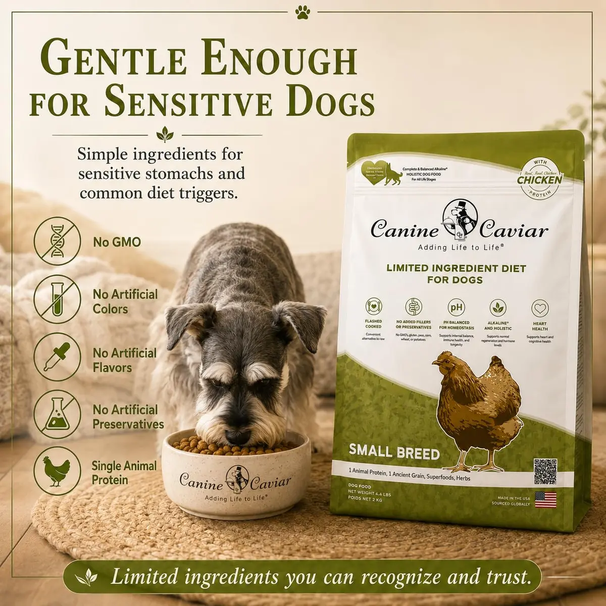 Canine Caviar Small Breed Dry Dog Food Chicken & Ground Oats 11 lb | Grain-Free, pH Balanced - view 5