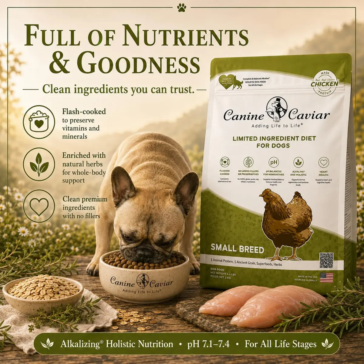 Canine Caviar Small Breed Dry Dog Food Chicken & Ground Oats 11 lb | Grain-Free, pH Balanced - view 3