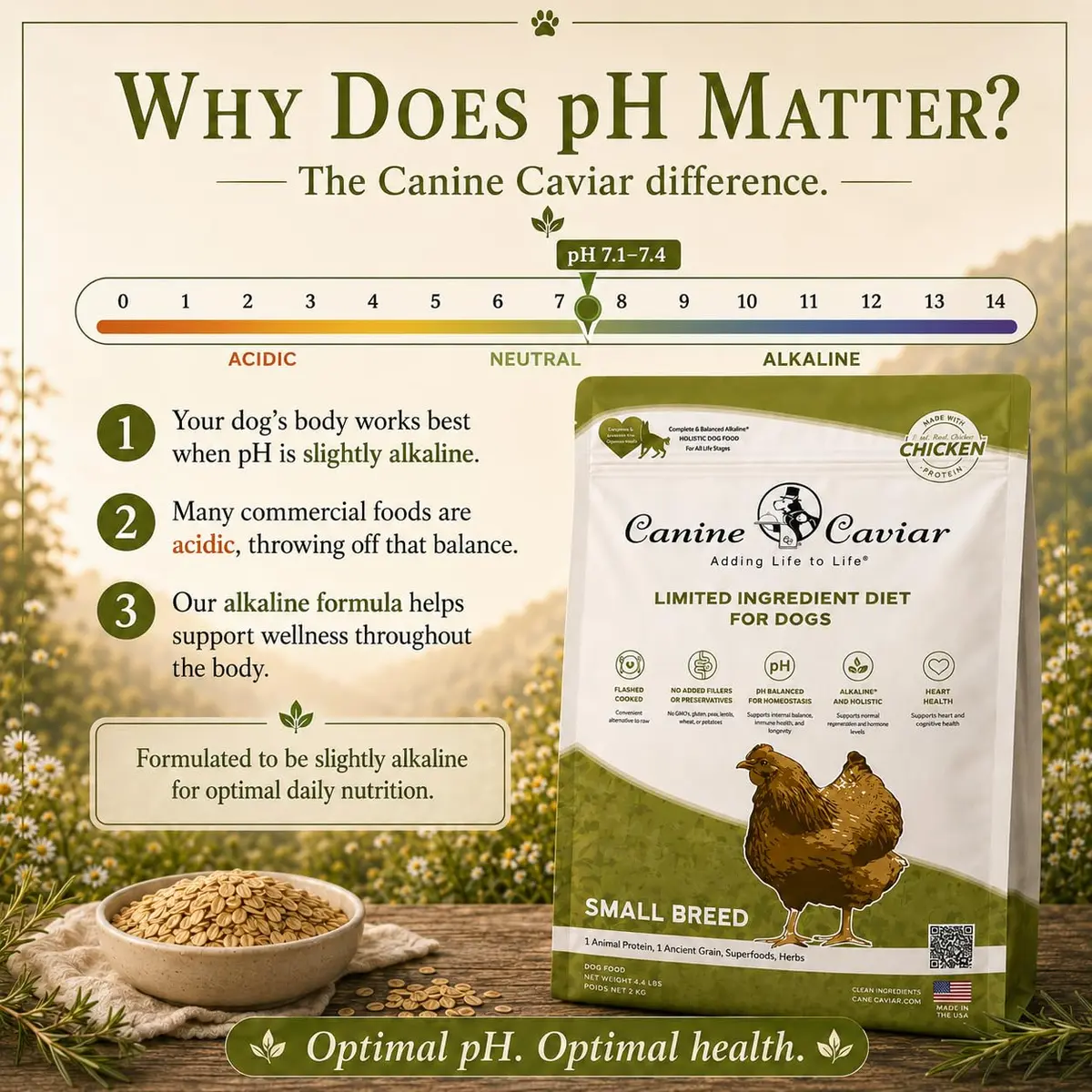 Canine Caviar Small Breed Dry Dog Food Chicken & Whole Ground Oats 22 lb | Grain-Free, pH Balanced - view 8