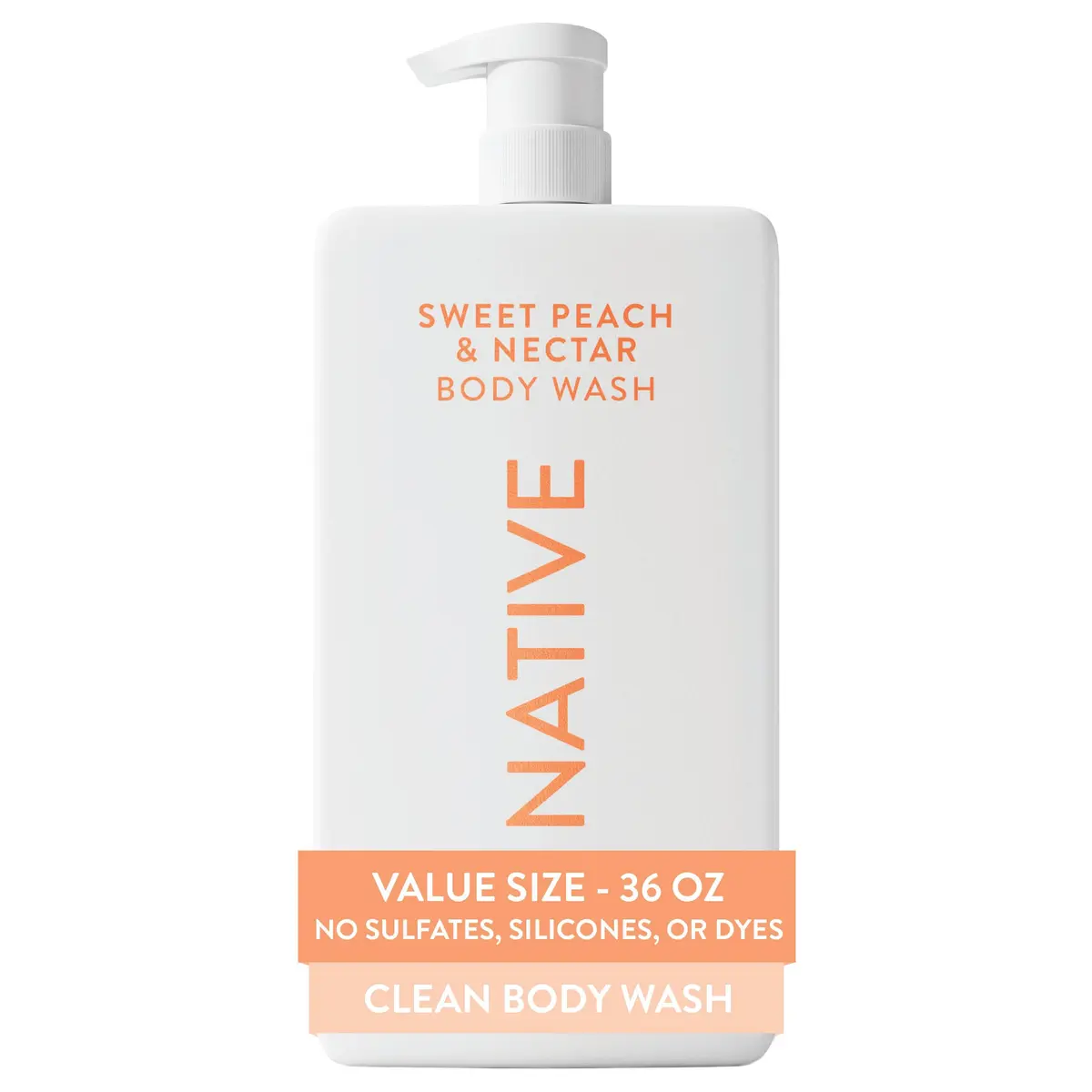 Native Clean Body Wash Sweet Peach & Nectar 1065ml (36 Fl Oz) | Gentle pH-Balanced for Sensitive Skin - main product image