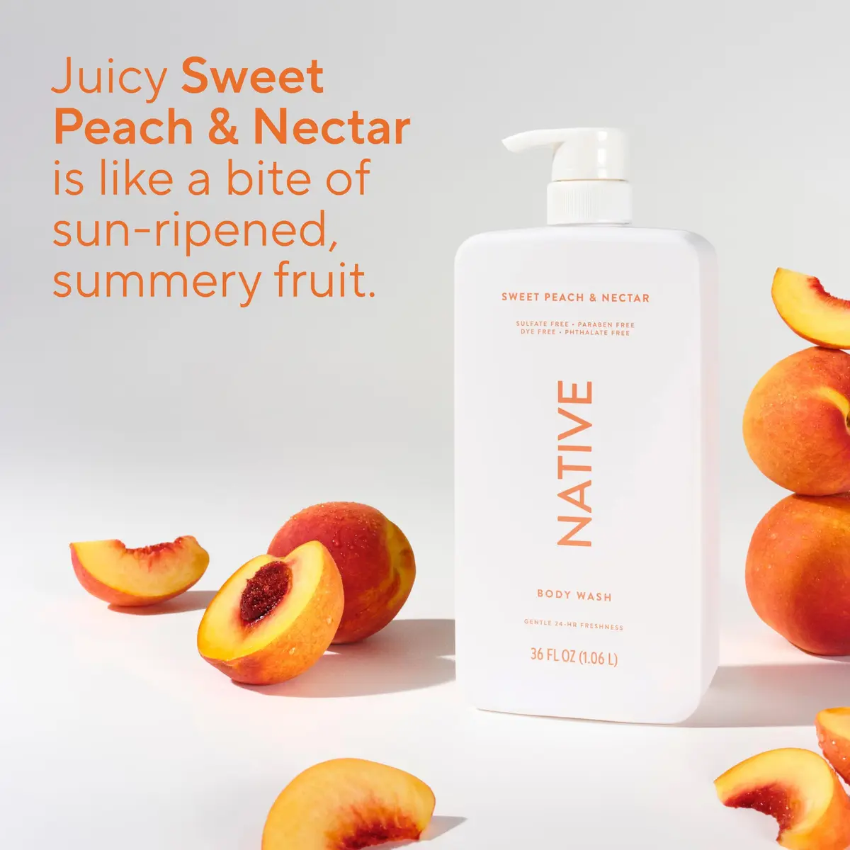 Native Clean Body Wash Sweet Peach & Nectar 1065ml (36 Fl Oz) | Gentle pH-Balanced for Sensitive Skin - view 5