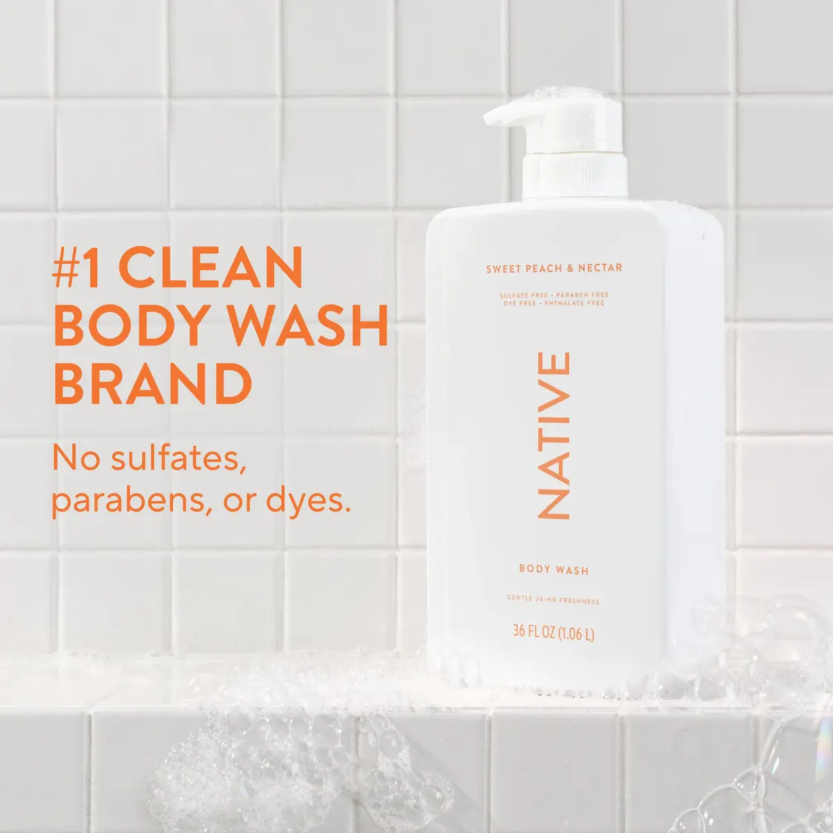 Native Clean Body Wash Sweet Peach & Nectar 1065ml (36 Fl Oz) | Gentle pH-Balanced for Sensitive Skin - view 2