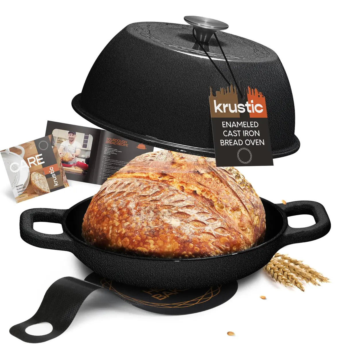 Krustic Enameled Cast Iron Dutch Oven for Sourdough Bread | 6 Quart Round Pot with Lid | 10 Inch Black - main product image