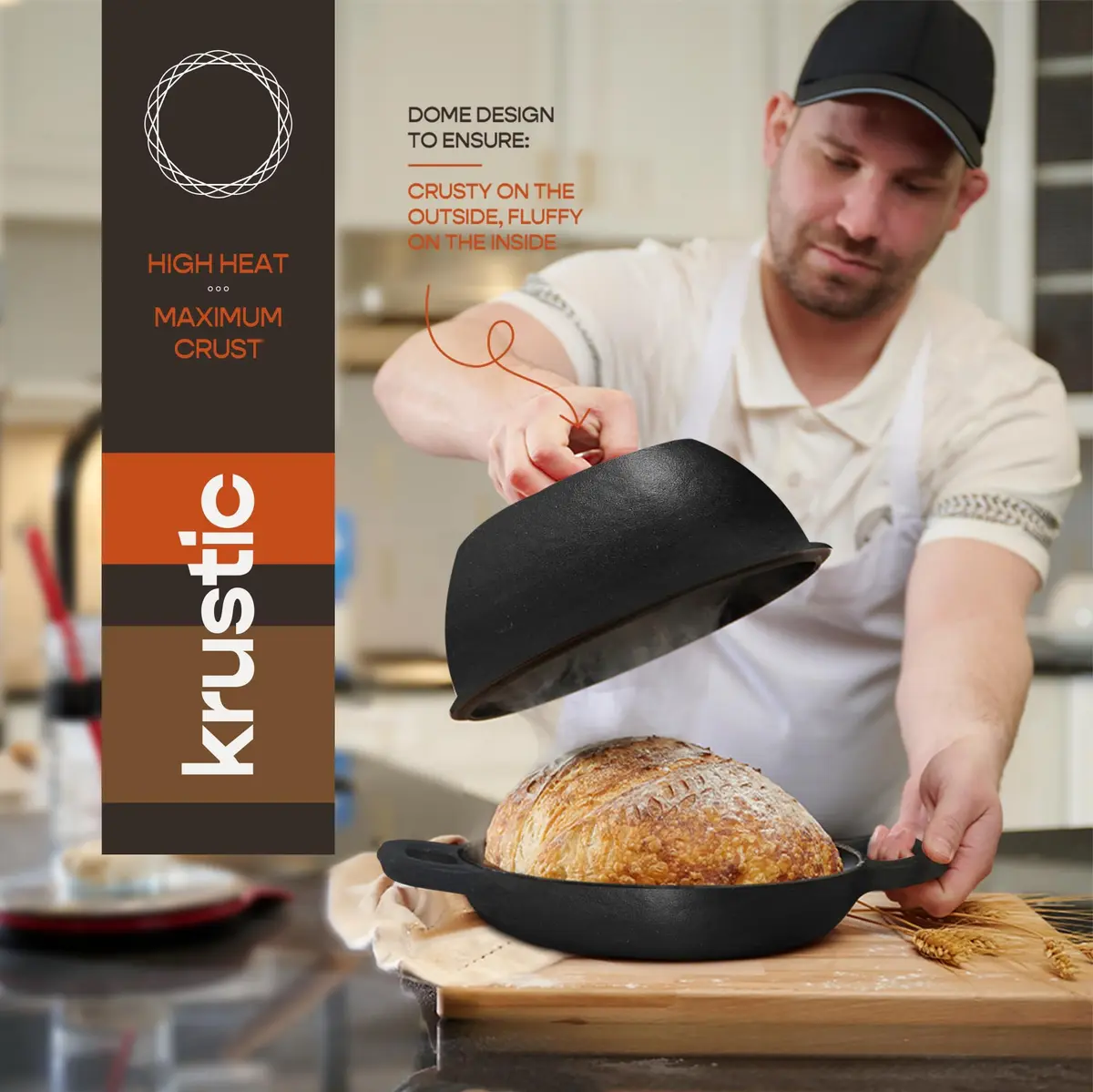 Krustic Enameled Cast Iron Dutch Oven for Sourdough Bread | 6 Quart Round Pot with Lid | 10 Inch Black - view 4