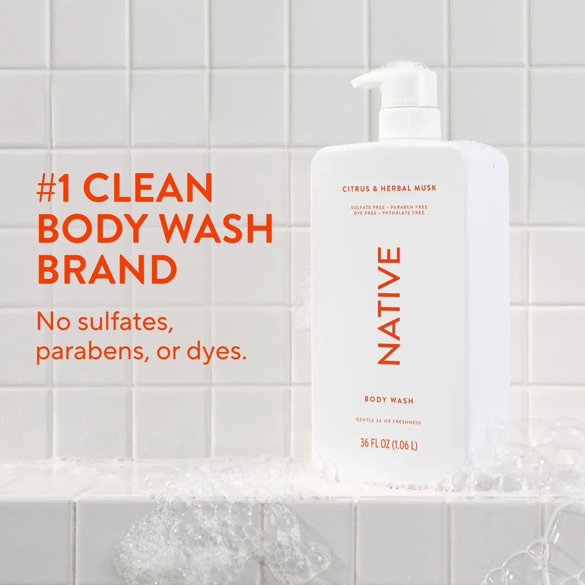 Native Clean Body Wash Citrus & Herbal Musk 1065ml (36 Fl Oz) | Gentle pH-Balanced for Sensitive Skin - view 2