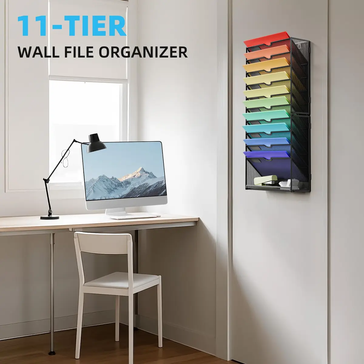 Marbrasse 11-Tier Hanging Wall File Organizer Black | Mesh Wall Mount Paper Sorter for Office Home Documents - view 4
