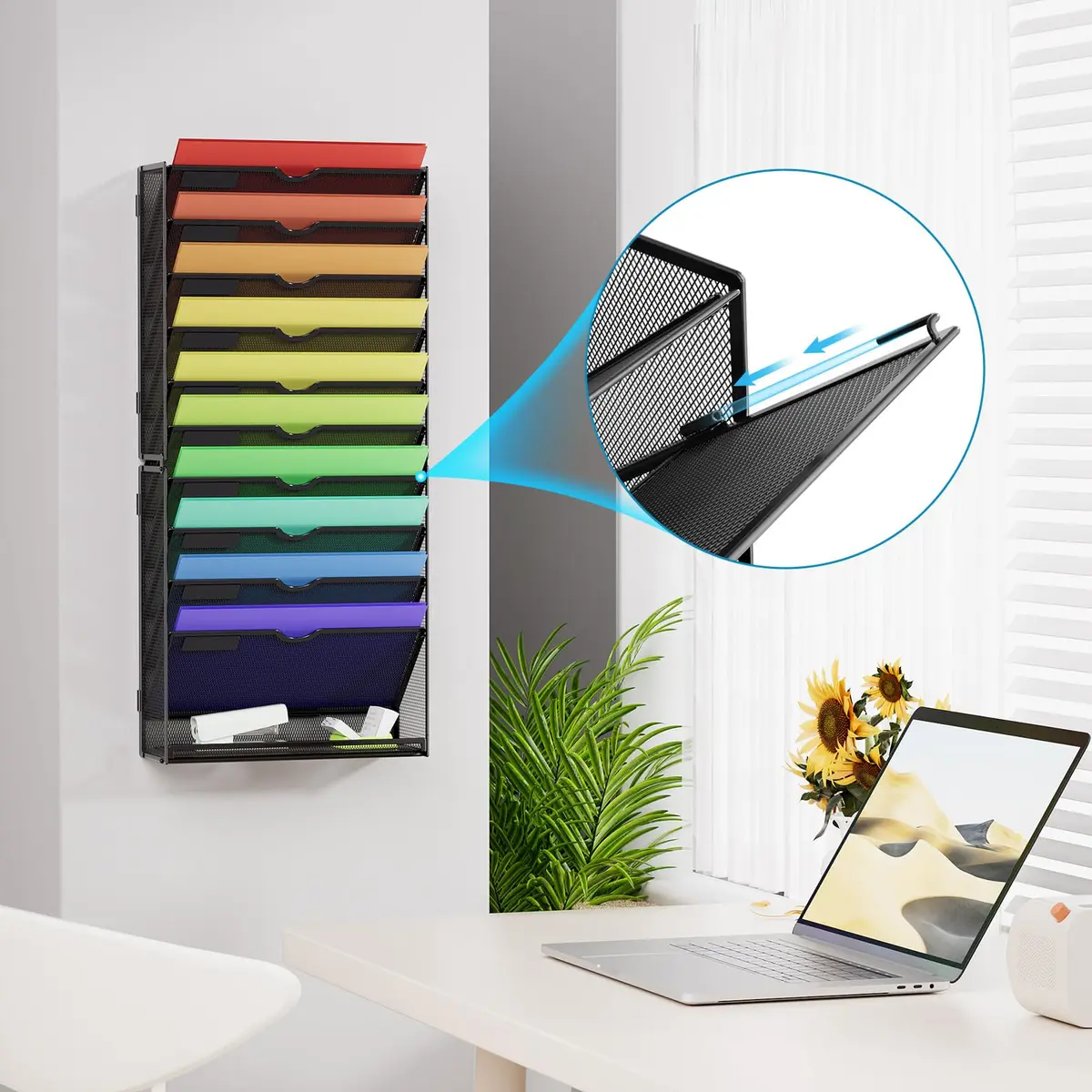 Marbrasse 11-Tier Hanging Wall File Organizer Black | Mesh Wall Mount Paper Sorter for Office Home Documents - view 5