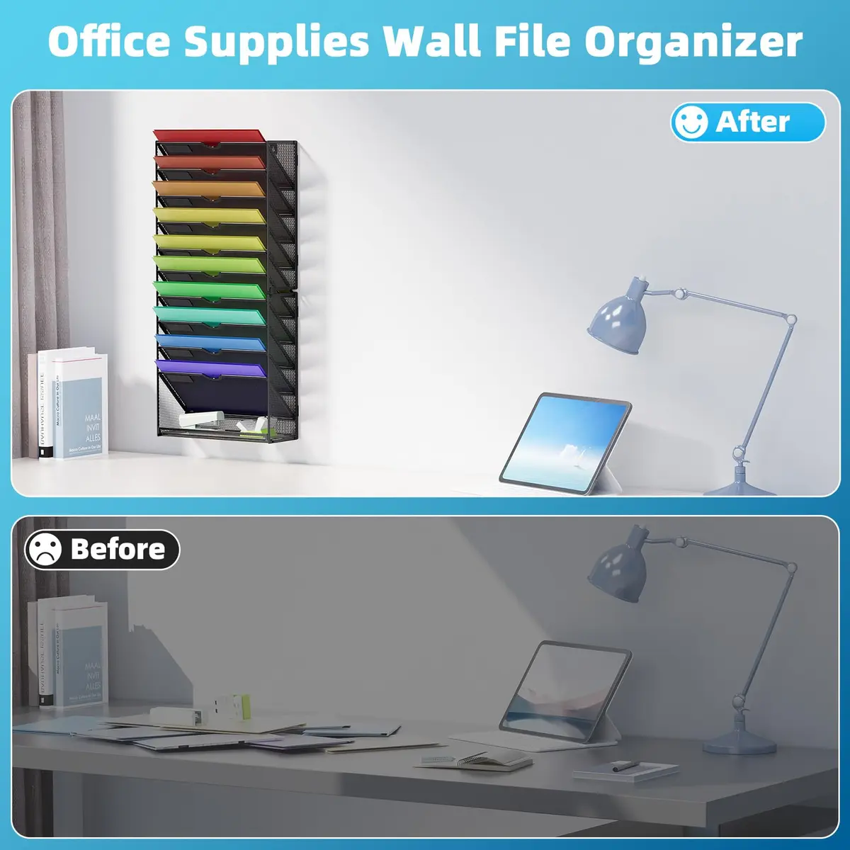 Marbrasse 11-Tier Hanging Wall File Organizer Black | Mesh Wall Mount Paper Sorter for Office Home Documents - view 6