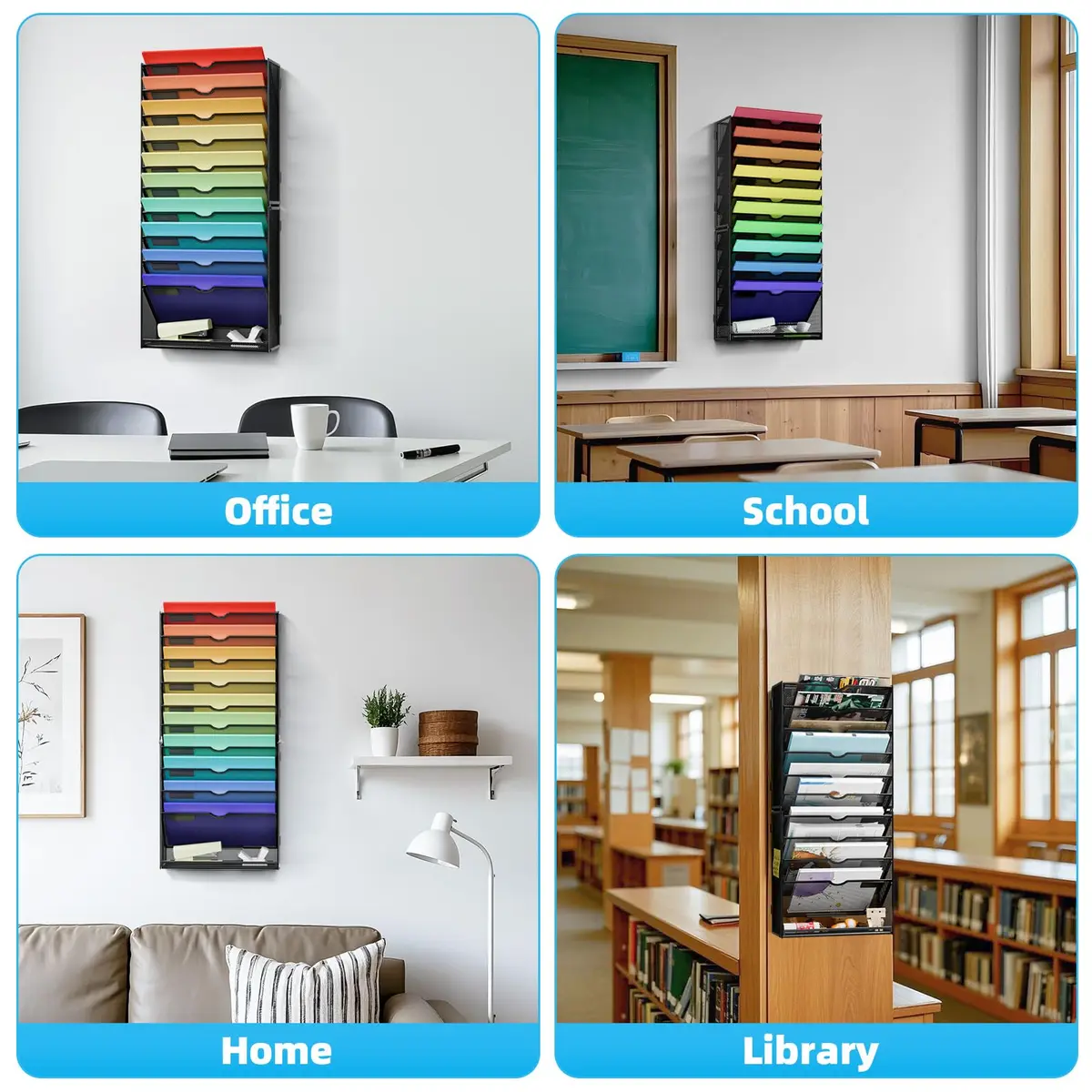 Marbrasse 11-Tier Hanging Wall File Organizer Black | Mesh Wall Mount Paper Sorter for Office Home Documents - view 7