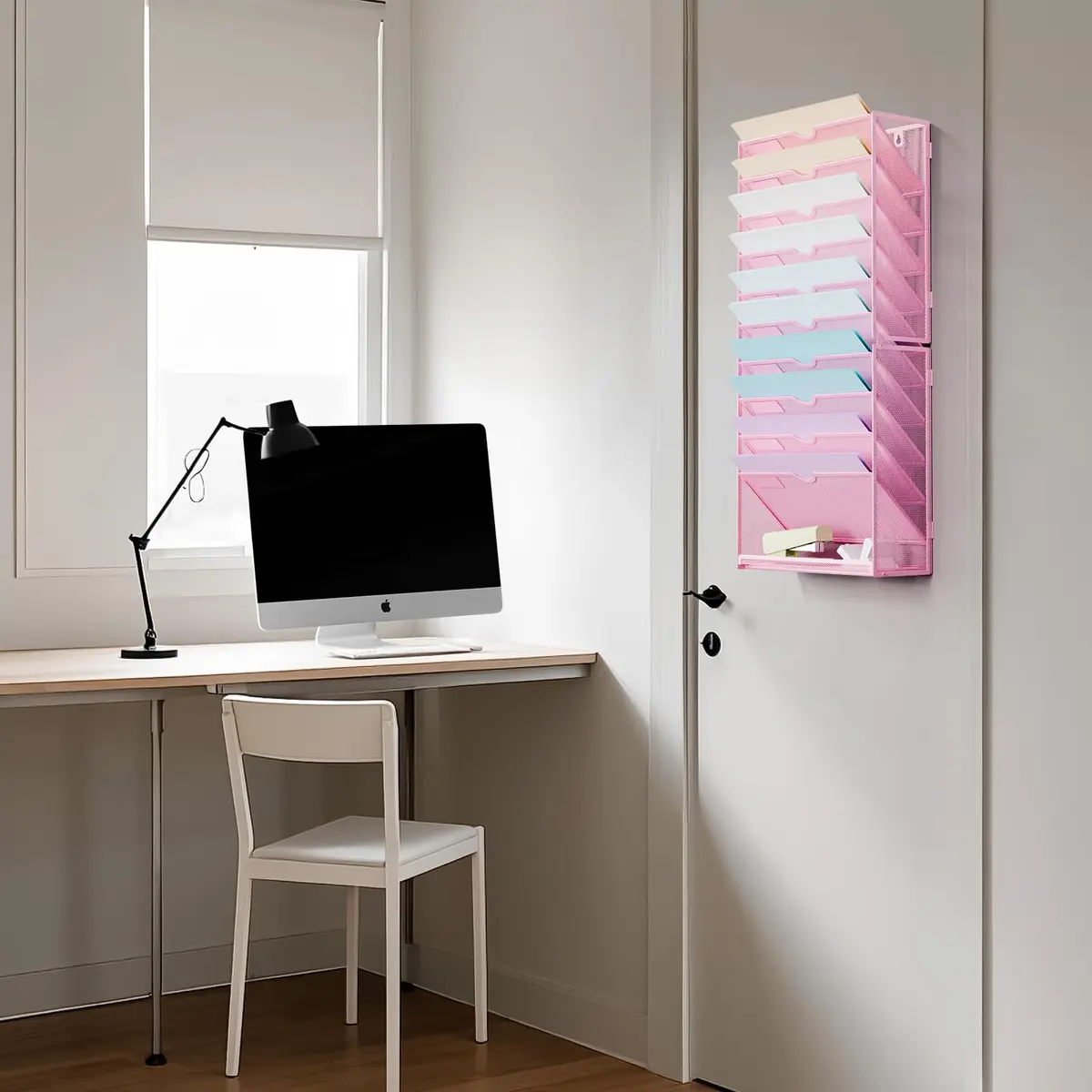 Marbrasse 11-Tier Hanging Wall File Organizer Pink | Metal Mesh Document Holder for Office & Home - view 4