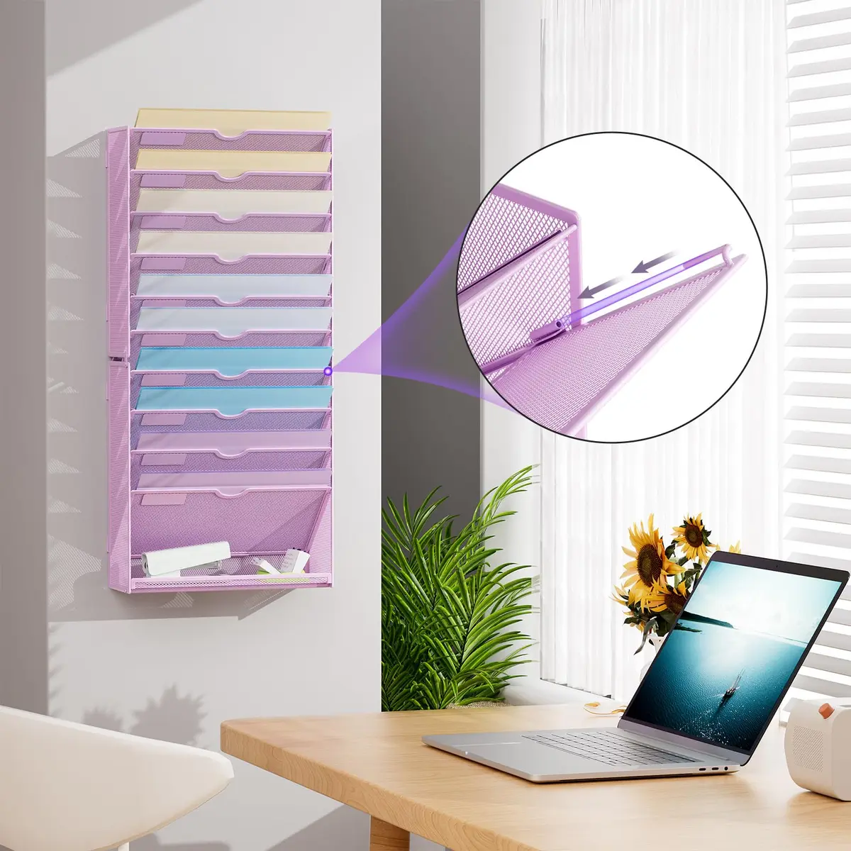 Marbrasse 11-Tier Wall File Organizer Purple | Great for Office Home & School Papers - view 5