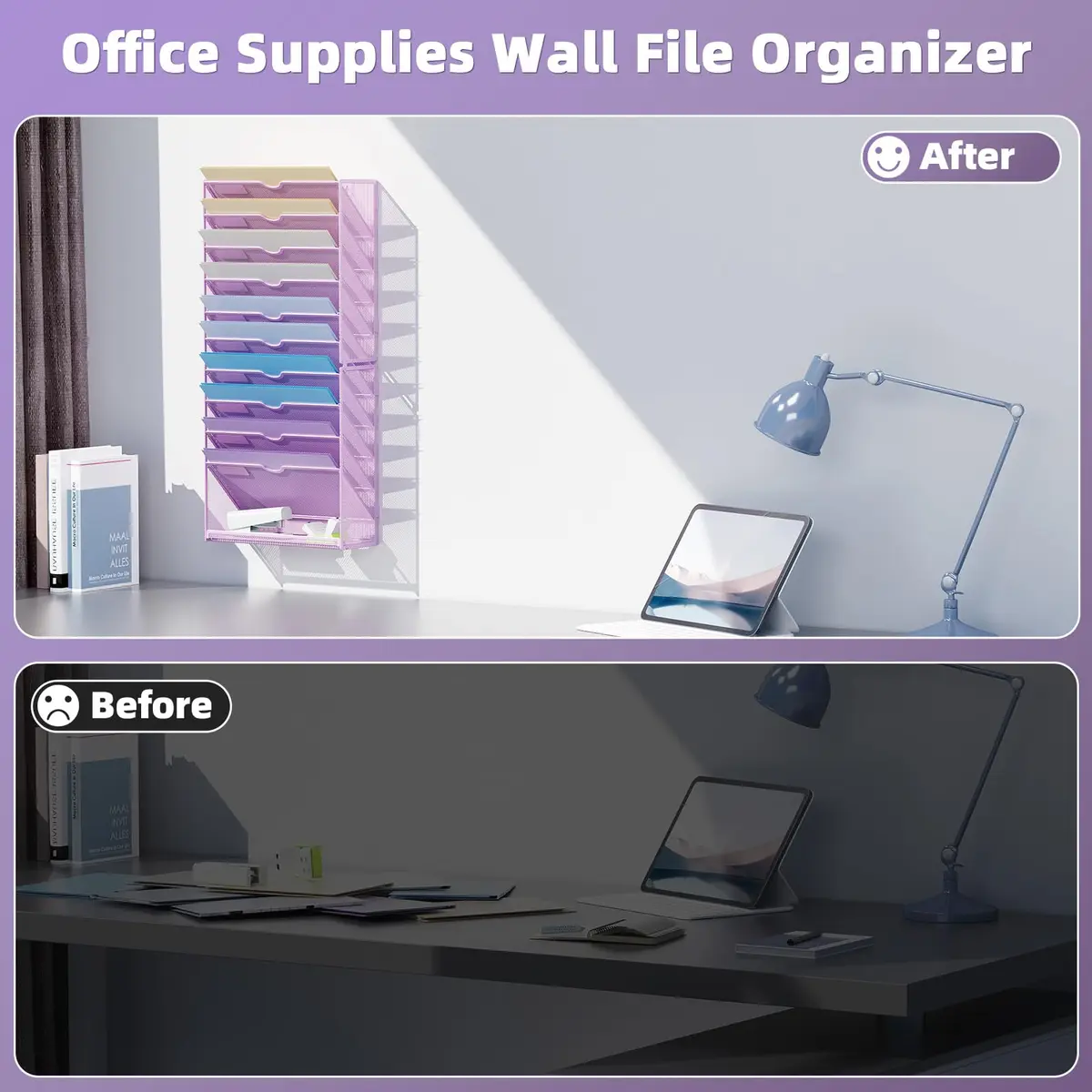 Marbrasse 11-Tier Wall File Organizer Purple | Great for Office Home & School Papers - view 6