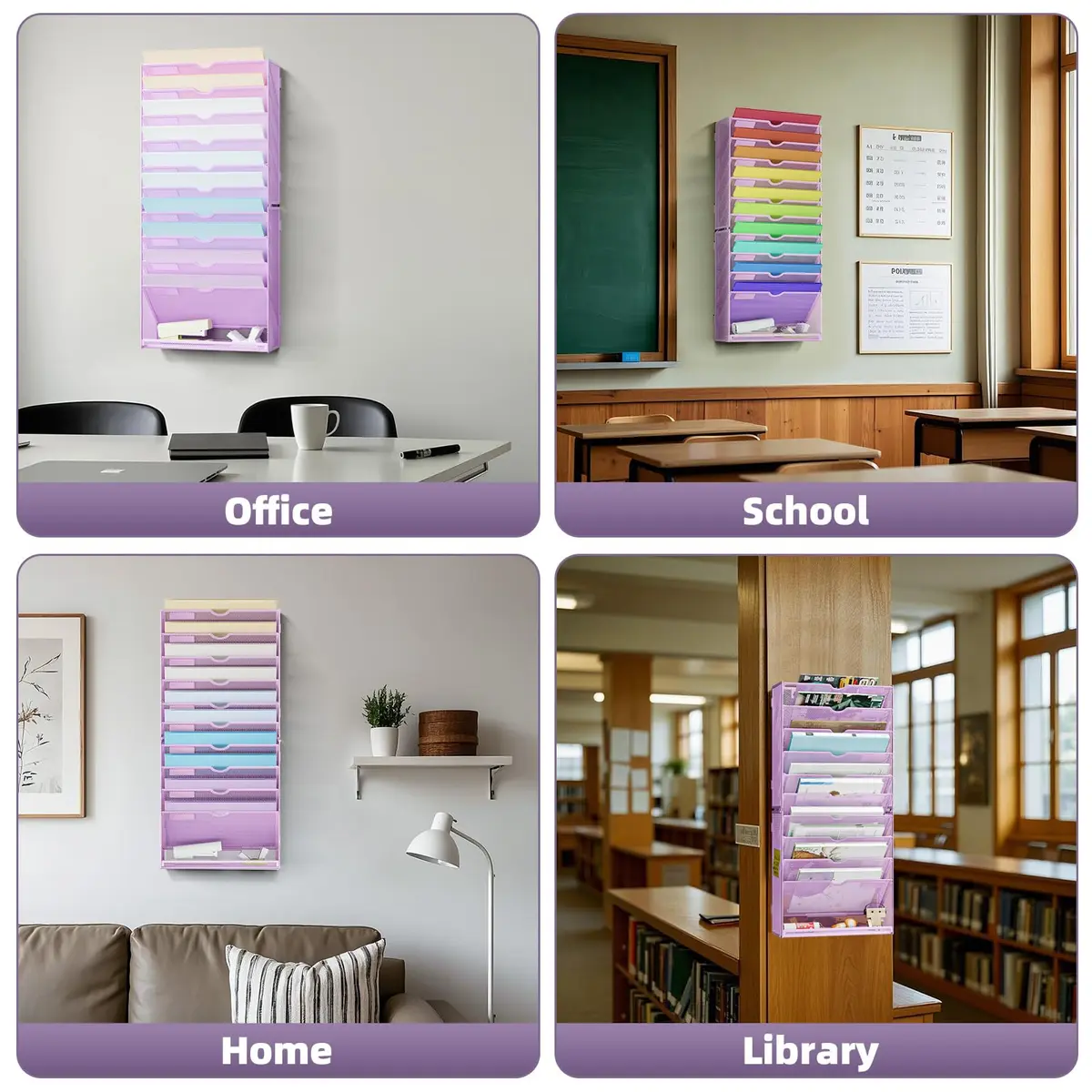 Marbrasse 11-Tier Wall File Organizer Purple | Great for Office Home & School Papers - view 7