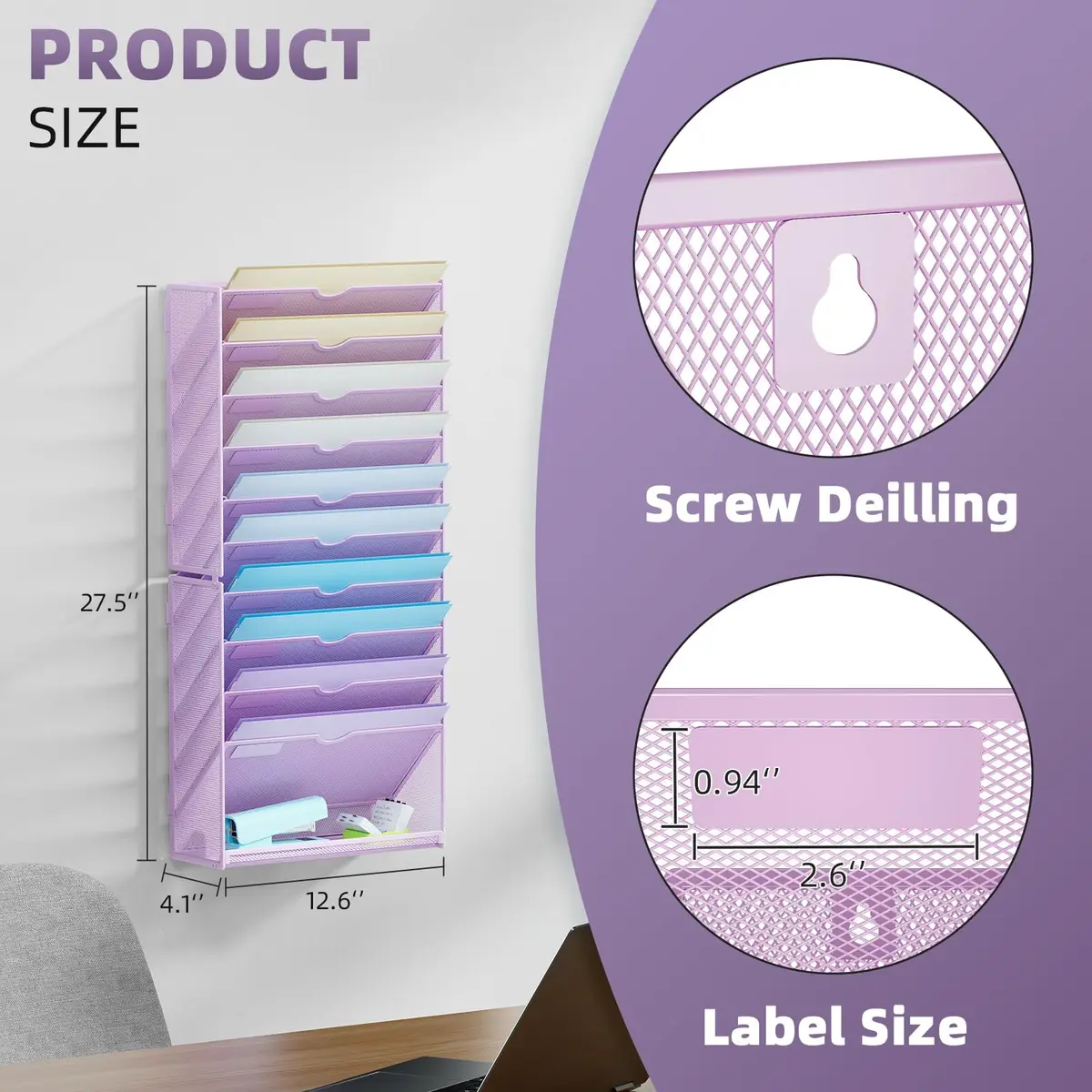 Marbrasse 11-Tier Wall File Organizer Purple | Great for Office Home & School Papers - view 2