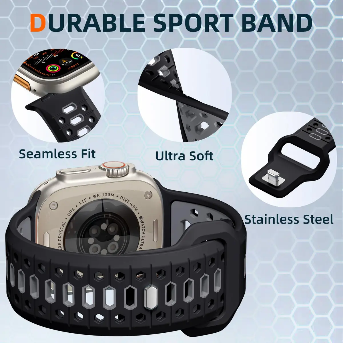 Maledan Sport Silicone Watch Band 49mm/46mm/45mm/44mm/42mm | Breathable, Waterproof, Adjustable - view 8