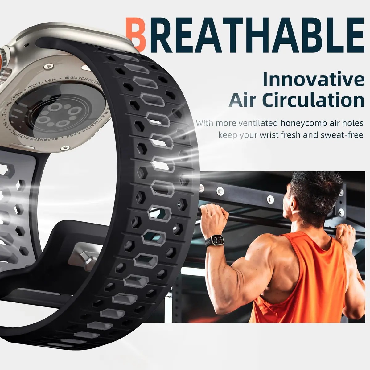 Maledan Sport Silicone Watch Band 49mm/46mm/45mm/44mm/42mm | Breathable, Waterproof, Adjustable - view 2