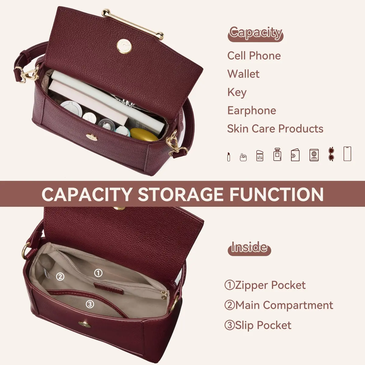 BOSTANTEN Crossbody Purse for Women Vegan Leather Shoulder Purse | Compact, Stylish, Secure - view 6