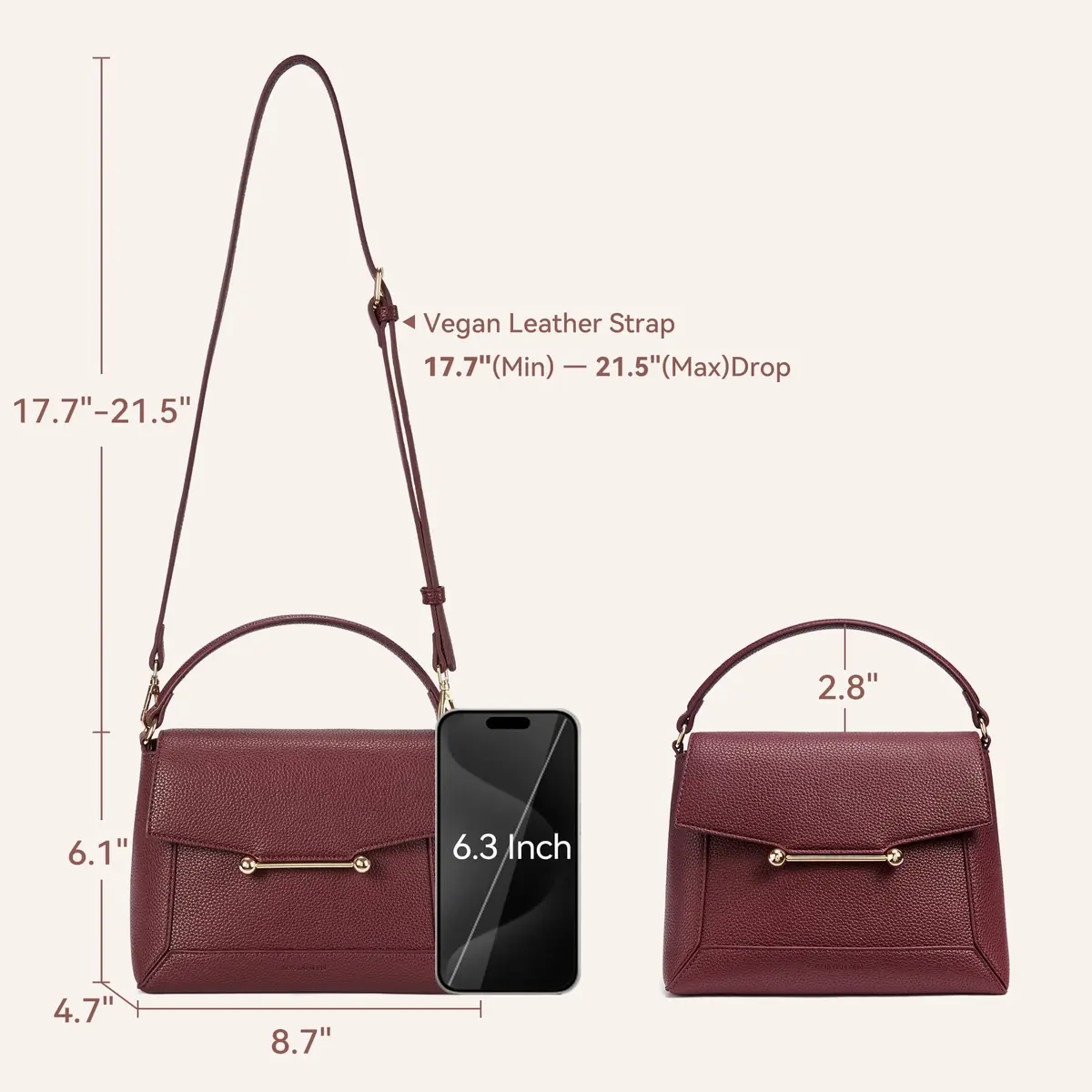 BOSTANTEN Crossbody Purse for Women Vegan Leather Shoulder Purse | Compact, Stylish, Secure - view 4