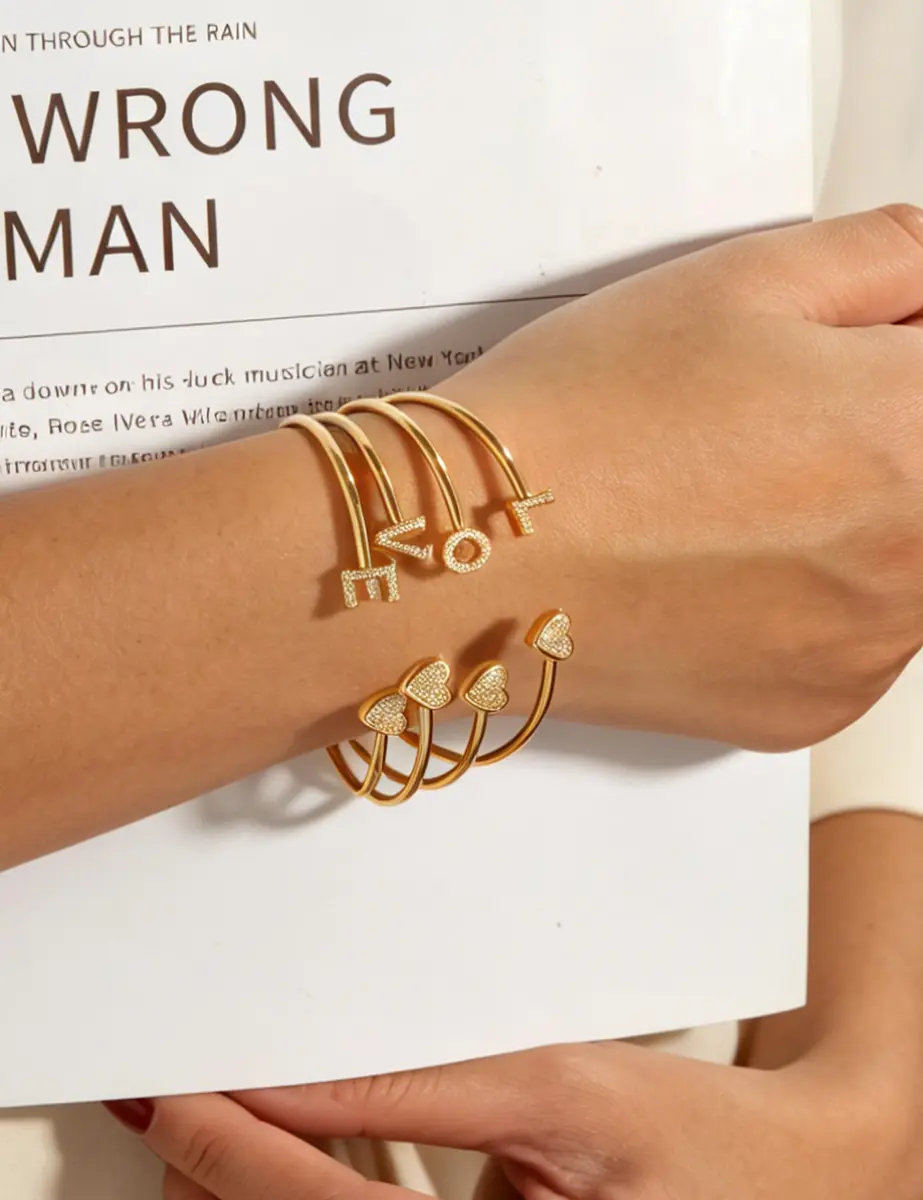 WFYOU Initial Gold Bracelets for Women 14k Gold Plated Adjustable | Personalized Elegant Jewelry - view 2