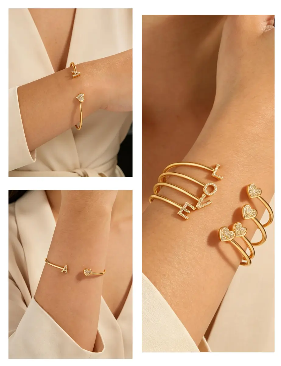 WFYOU Initial Gold Bracelets for Women 14k Gold Plated Adjustable | Personalized Elegant Jewelry - view 3