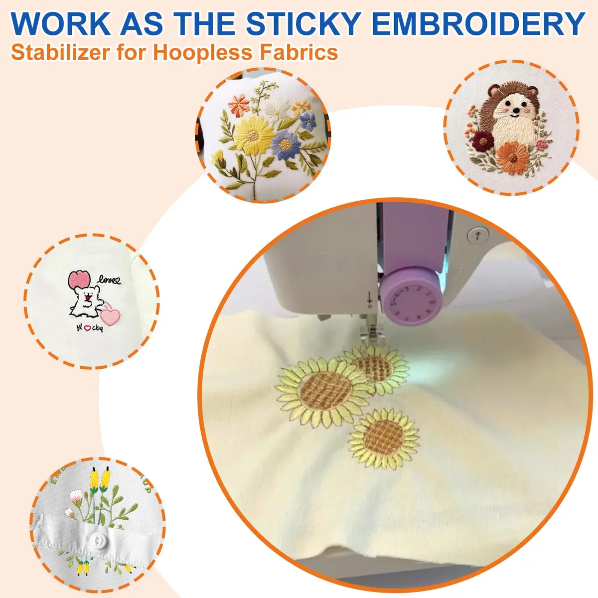 FURWEY Water Soluble Stabilizer for Embroidery,8PCS 8.5x11,Self Adhesive | Wash Away, Printable & Versatile - view 7