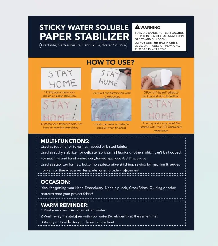 FURWEY Water Soluble Stabilizer for Embroidery,8PCS 8.5x11,Self Adhesive | Wash Away, Printable & Versatile - view 9