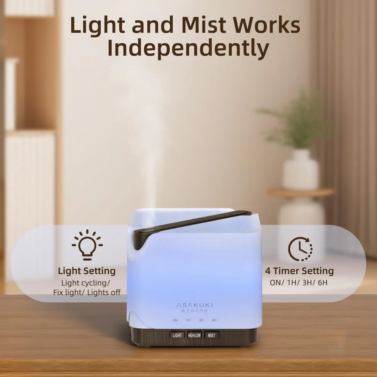 ASAKUKI Large 700ml Essential Oil Diffuser Humidifier | Ultrasonic Aroma Diffuser for Home & Large Spaces - view 8