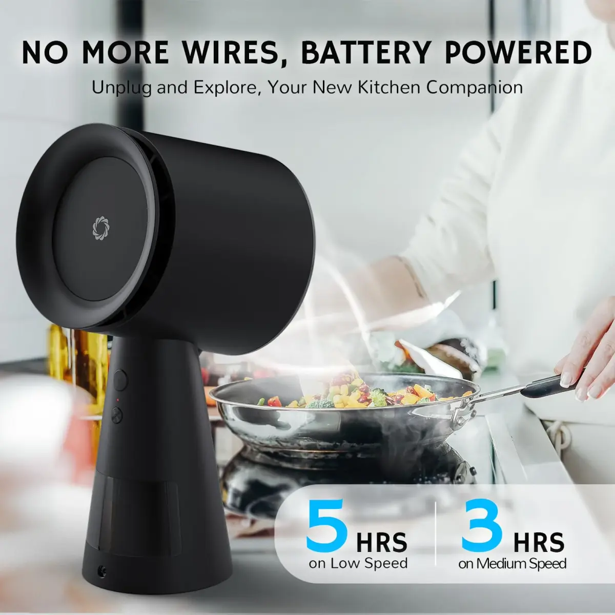 AIRTHEREAL Rechargeable Portable Range Hood RH180B Black, Battery Powered Desktop Exhaust Fan with 3-Fan Speeds and Large Oil Collection Cup for RV Cooking - view 3