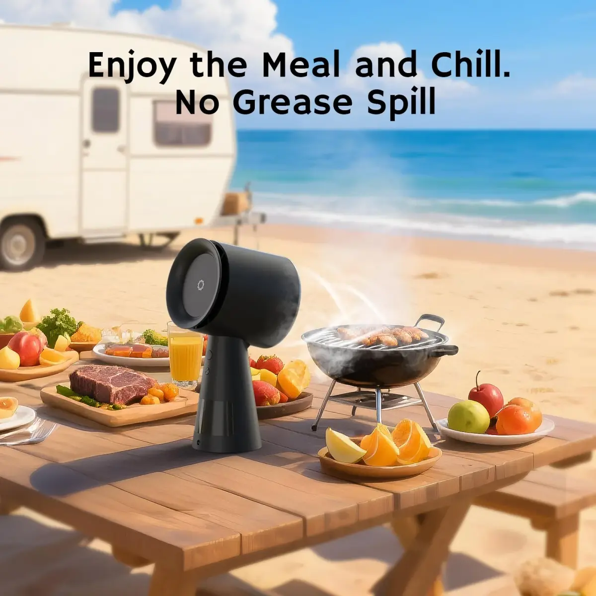 AIRTHEREAL Rechargeable Portable Range Hood RH180B Black, Battery Powered Desktop Exhaust Fan with 3-Fan Speeds and Large Oil Collection Cup for RV Cooking - view 4
