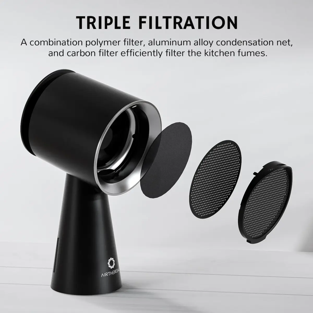 AIRTHEREAL Rechargeable Portable Range Hood RH180B Black, Battery Powered Desktop Exhaust Fan with 3-Fan Speeds and Large Oil Collection Cup for RV Cooking - view 7