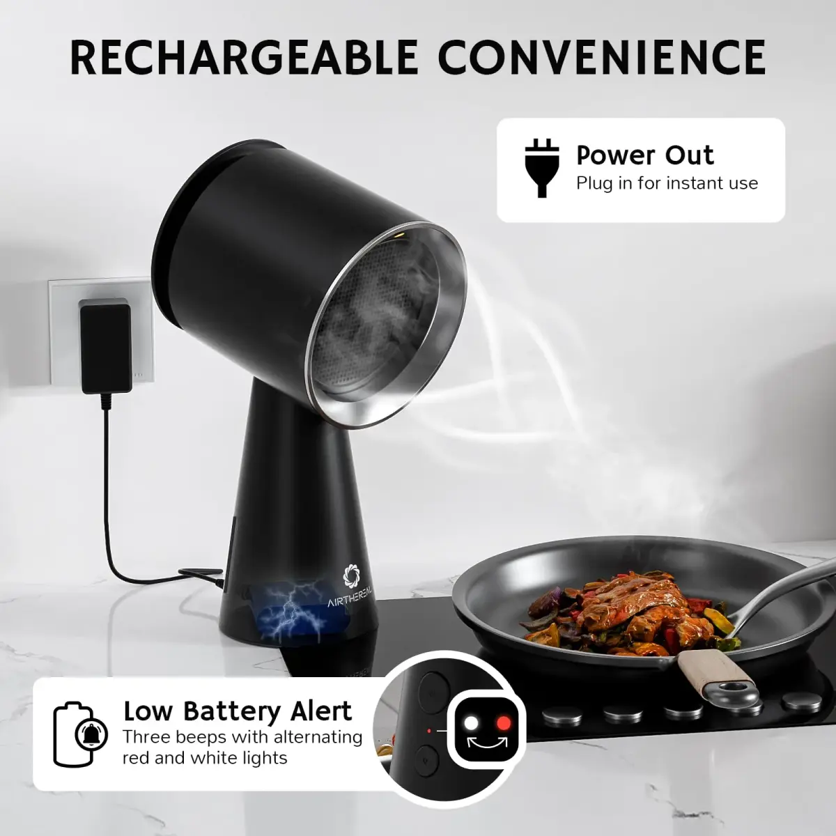 AIRTHEREAL Rechargeable Portable Range Hood RH180B Black, Battery Powered Desktop Exhaust Fan with 3-Fan Speeds and Large Oil Collection Cup for RV Cooking - view 8