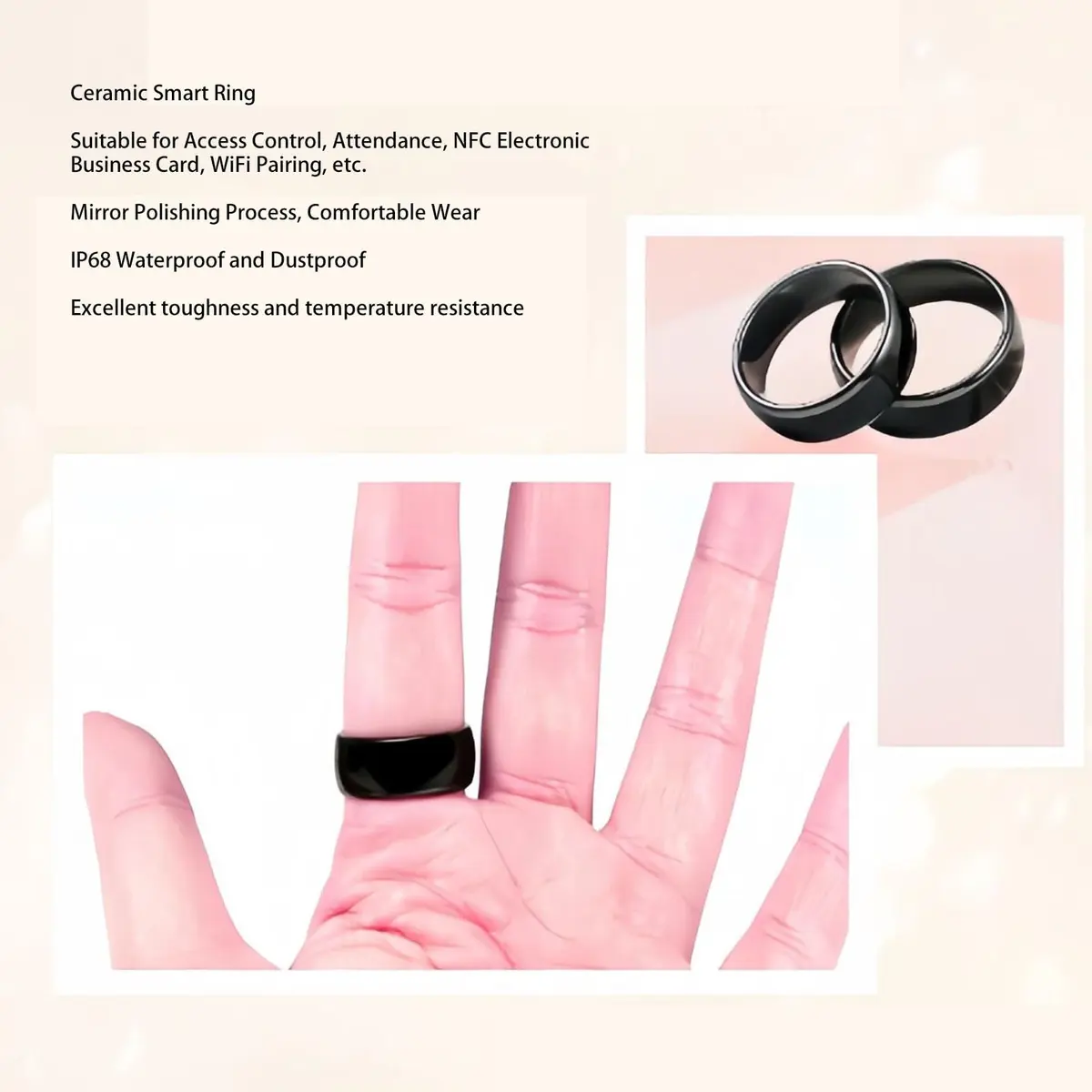 GOWENIC NFC Smart Ring Ceramic NFC Finger Ring | Wearable Access Control & Payment (approx. 2.56in/65mm) - view 4