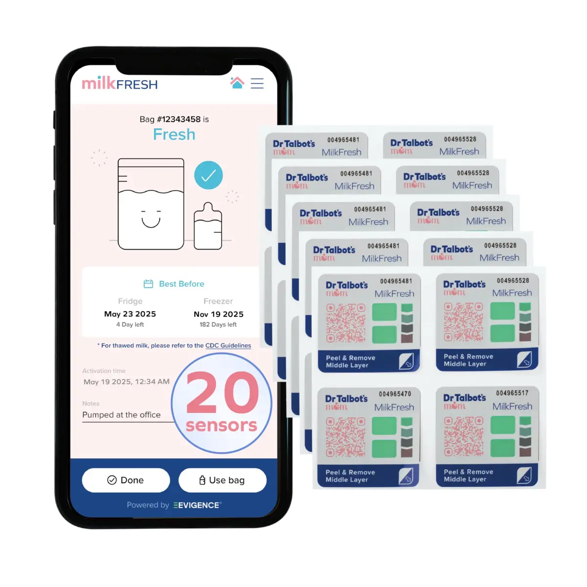 Dr. Talbot's Mom MilkFresh Breast Milk Sensors - 20 Pack | Tracks Time & Temperature for Freshness - main product image