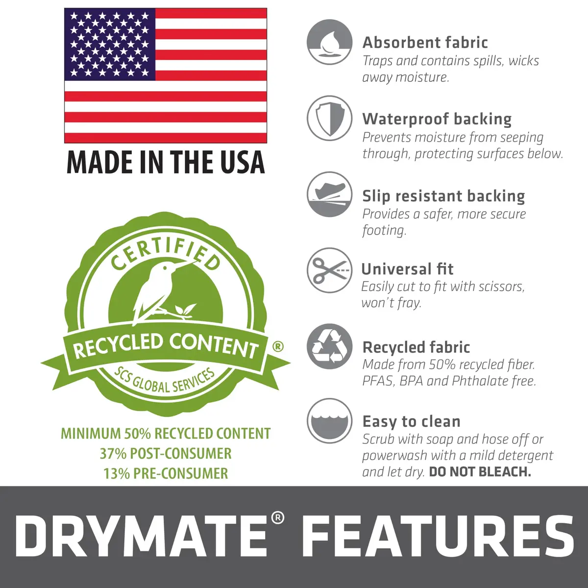 Drymate Garage Floor Runner Mat, 5.5 m (18') x 0.76 m (2'6"), Waterproof & Absorbent, Slip-Resistant, Washable, Made in USA - view 8