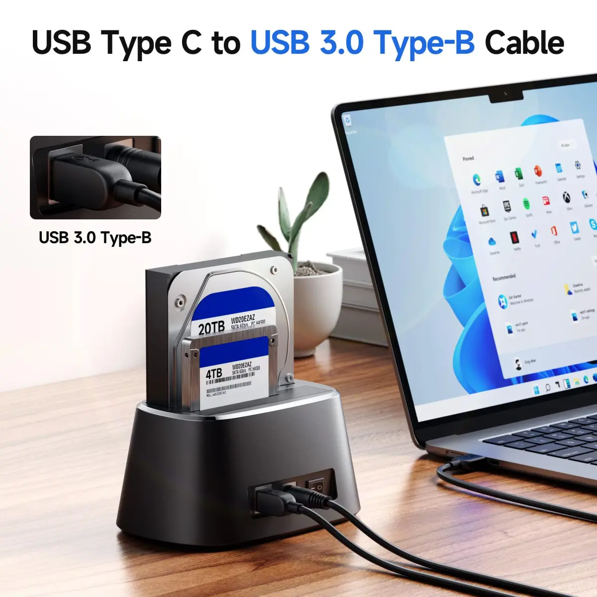 Cable Matters USB-C to USB-B 3.0 Cable 0.3m (1 ft) | 5 Gbps Data Transfer for USB-C Laptops to USB-B Devices - view 2