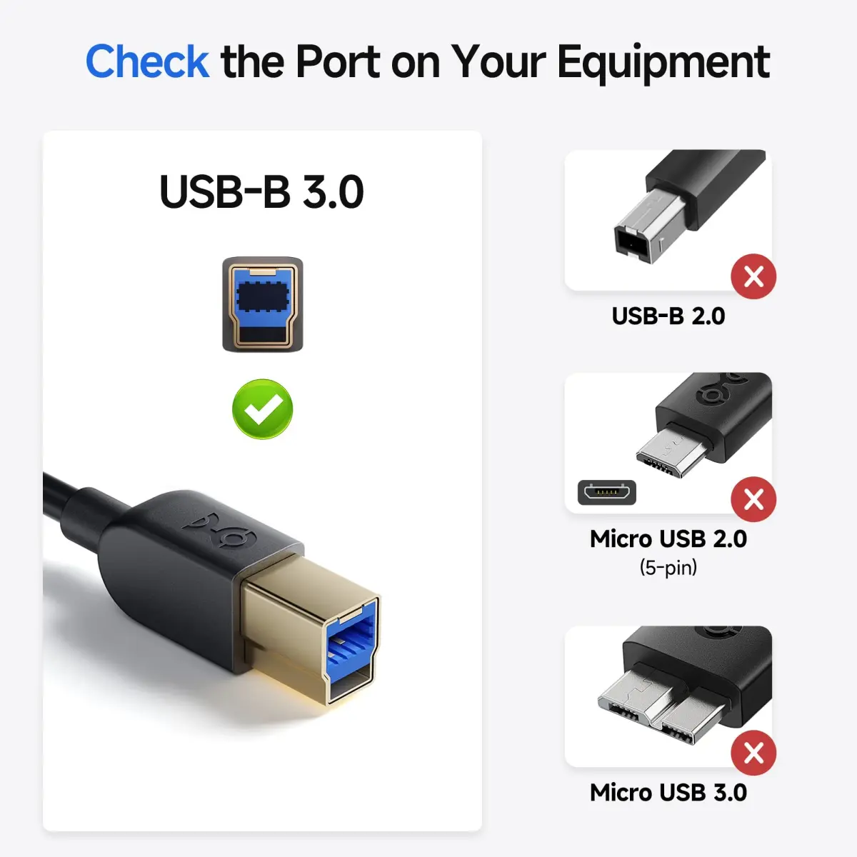 Cable Matters USB-C to USB-B 3.0 Cable 0.3m (1 ft) | 5 Gbps Data Transfer for USB-C Laptops to USB-B Devices - view 3