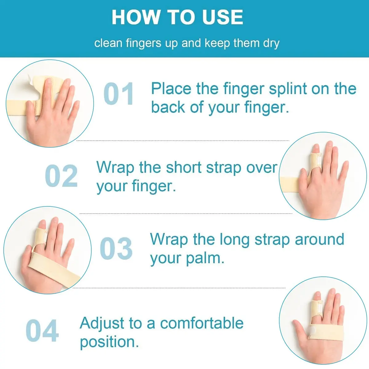 Sumifun Finger Brace, Mallet Finger Splint for Index Middle Ring Pinky Finger Arthritis Pain, Tendon Injury, Broken Mallet Finger Stabilizer Wrap, Khaki (1 Count) - view 3
