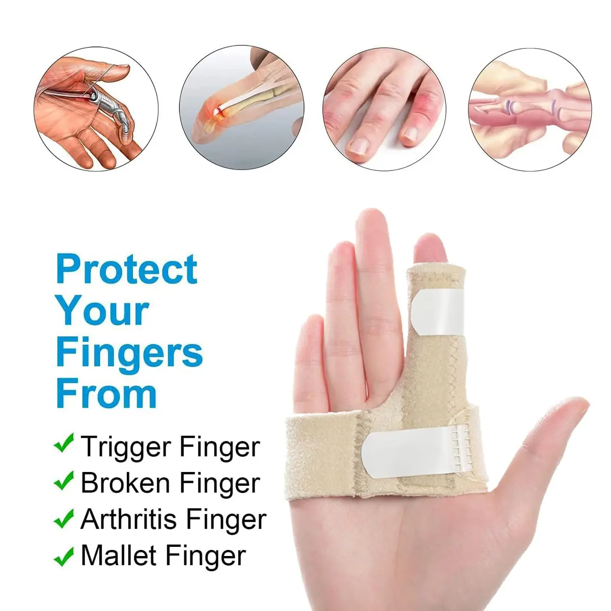 Sumifun Finger Brace, Mallet Finger Splint for Index Middle Ring Pinky Finger Arthritis Pain, Tendon Injury, Broken Mallet Finger Stabilizer Wrap, Khaki (1 Count) - view 4