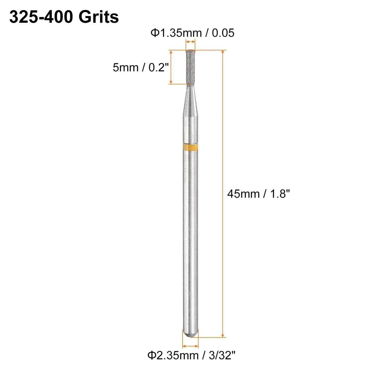 HARFINGTON Diamond Grinding Bit 1.35mm Cylinder Head 2.35mm Shank 5mm Length (10pcs, 325-400 Grits) | For Ceramic, Glass, Stone, Metal & Nails - view 2