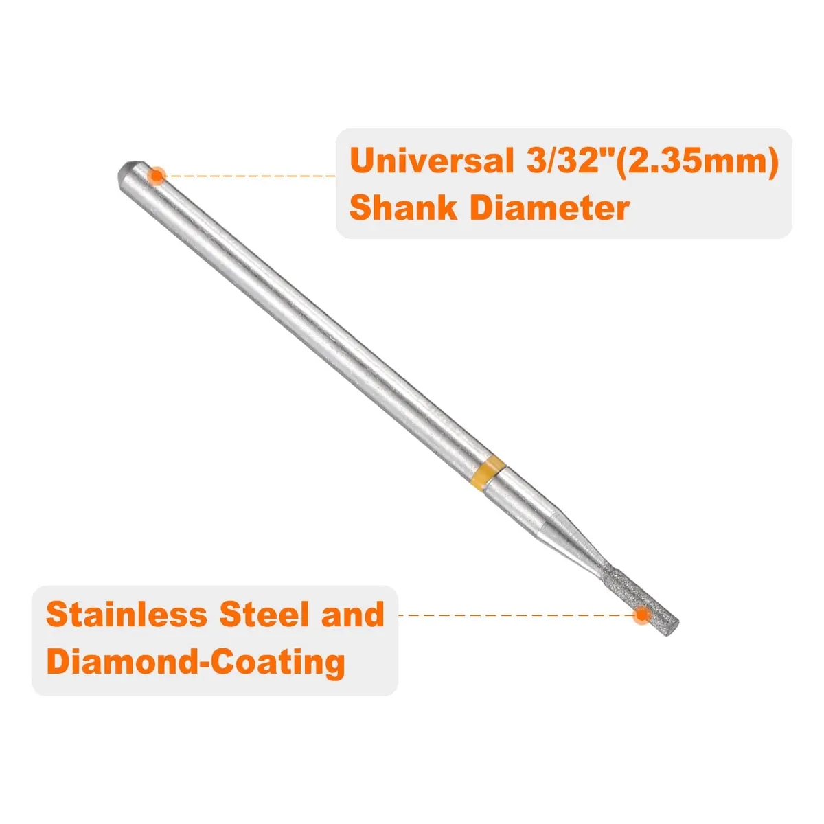 HARFINGTON Diamond Grinding Bit 1.35mm Cylinder Head 2.35mm Shank 5mm Length (10pcs, 325-400 Grits) | For Ceramic, Glass, Stone, Metal & Nails - view 4