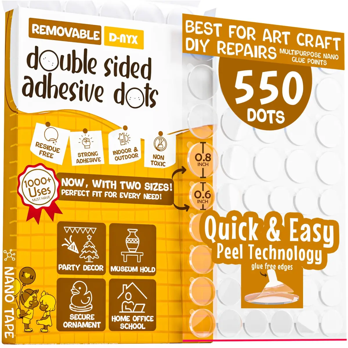 D-NYX Double Sided Tape Sticky Dots 280 Pack | Clear, Removable, Waterproof Adhesive for Crafts and Decor - main product image