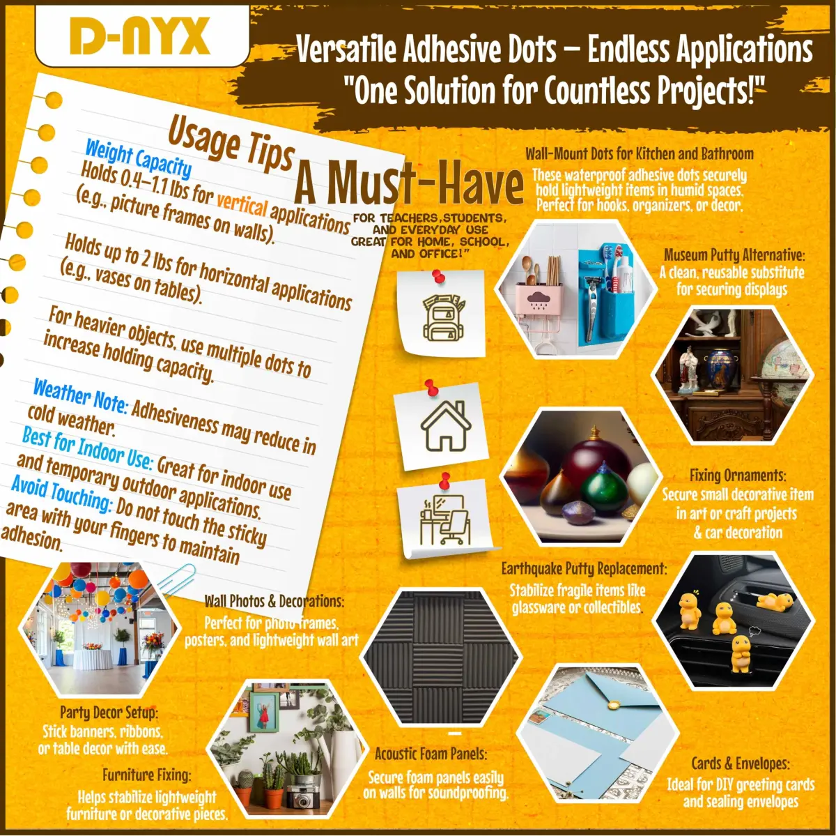 D-NYX Double Sided Tape Sticky Dots 280 Pack | Clear, Removable, Waterproof Adhesive for Crafts and Decor - view 4