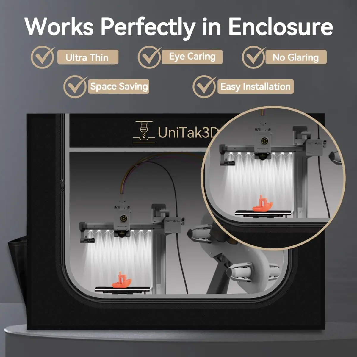 UniTak3D LED Light Strip Kit for Bambu Lab A1 Mini 3D Printer 190mm (7.5in) | High Brightness 24V - view 4