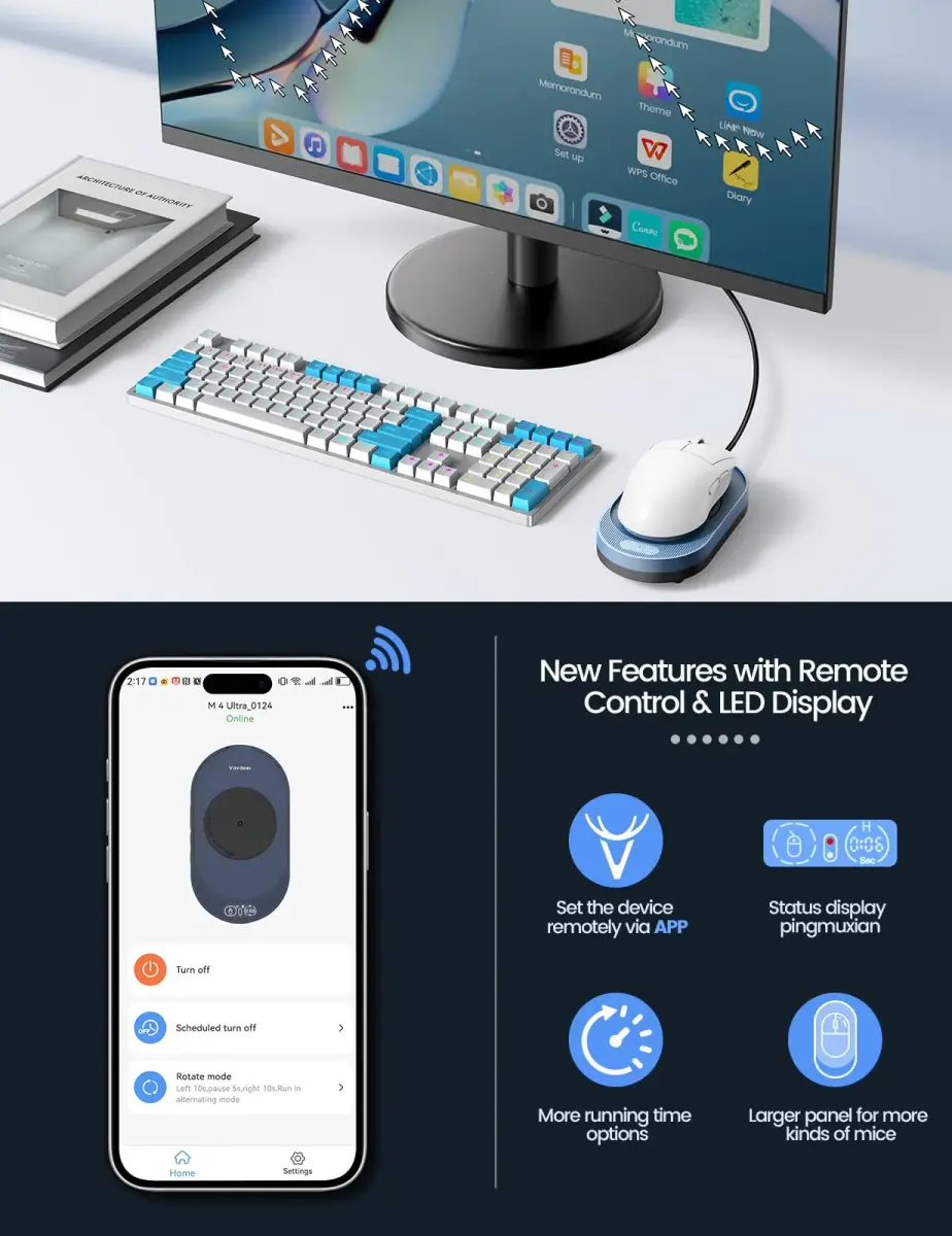 Vaydeer M3 Navy Blue Mouse Mover with App + Button Control - Keeps PC Active - view 3