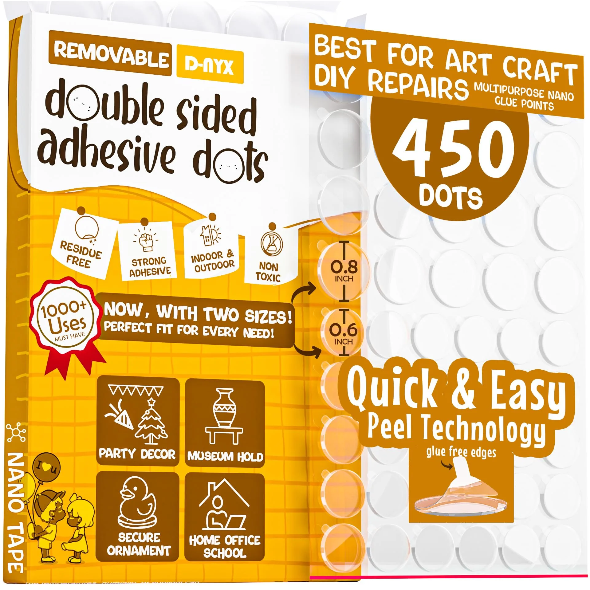 D-NYX Clear Double Sided Adhesive Dots (700 Pack) | Removable Sticky Tack for Crafts & Decor - main product image
